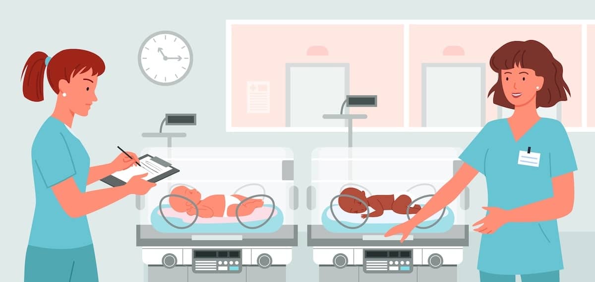 Neonatal care treating newborn infants vector illustration