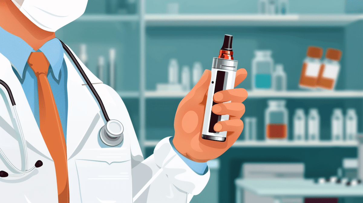 Doctor holding a vape device vector
