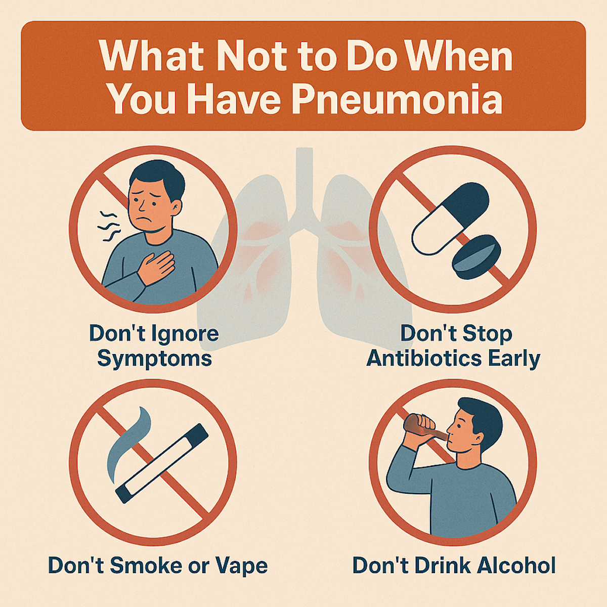 What Not to Do When You Have Pneumonia Illustration Infographic